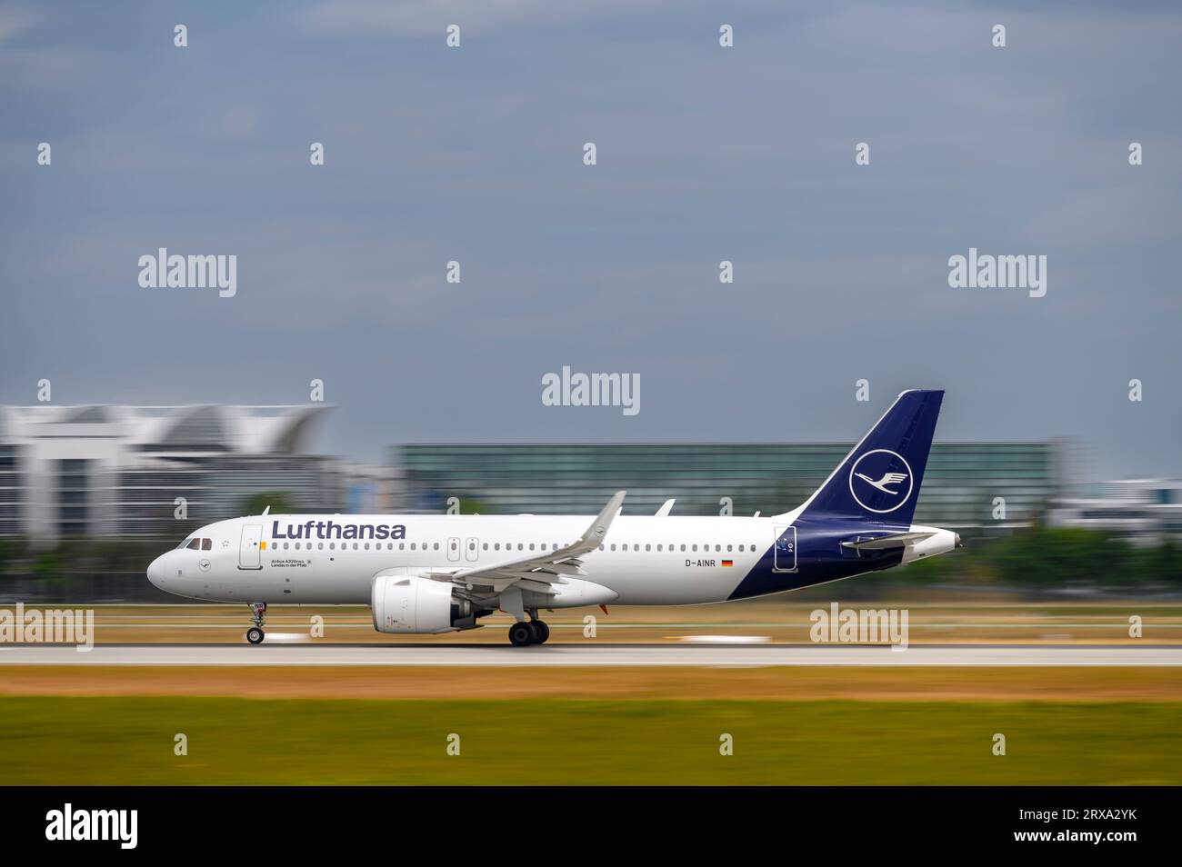 Munich, Germany - July 03. 2023 : Lufthansa Airbus A320-271N with the aircraft registration D-AINR is starting on the southern runway 26L of the Munic Stock Photo