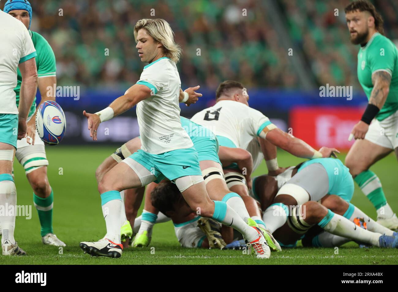South Africa's Faf de Klerk during the 2023 Rugby World Cup Pool B match between South Africa and Ireland at the Stade de France in Saint-Denis, outside Paris, Saturday, Sept. 23, 2023. Credit: Aki Nagao/AFLO/Alamy Live News Stock Photo