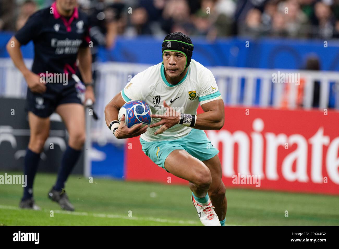 Cheslin Kolbe (RSA) during the 2023 Rugby World Cup Pool B match between South Africa and Ireland at the Stade de France in Saint-Denis, France on September 23, 2023. Credit: Yuka Shiga/AFLO/Alamy Live News Stock Photo