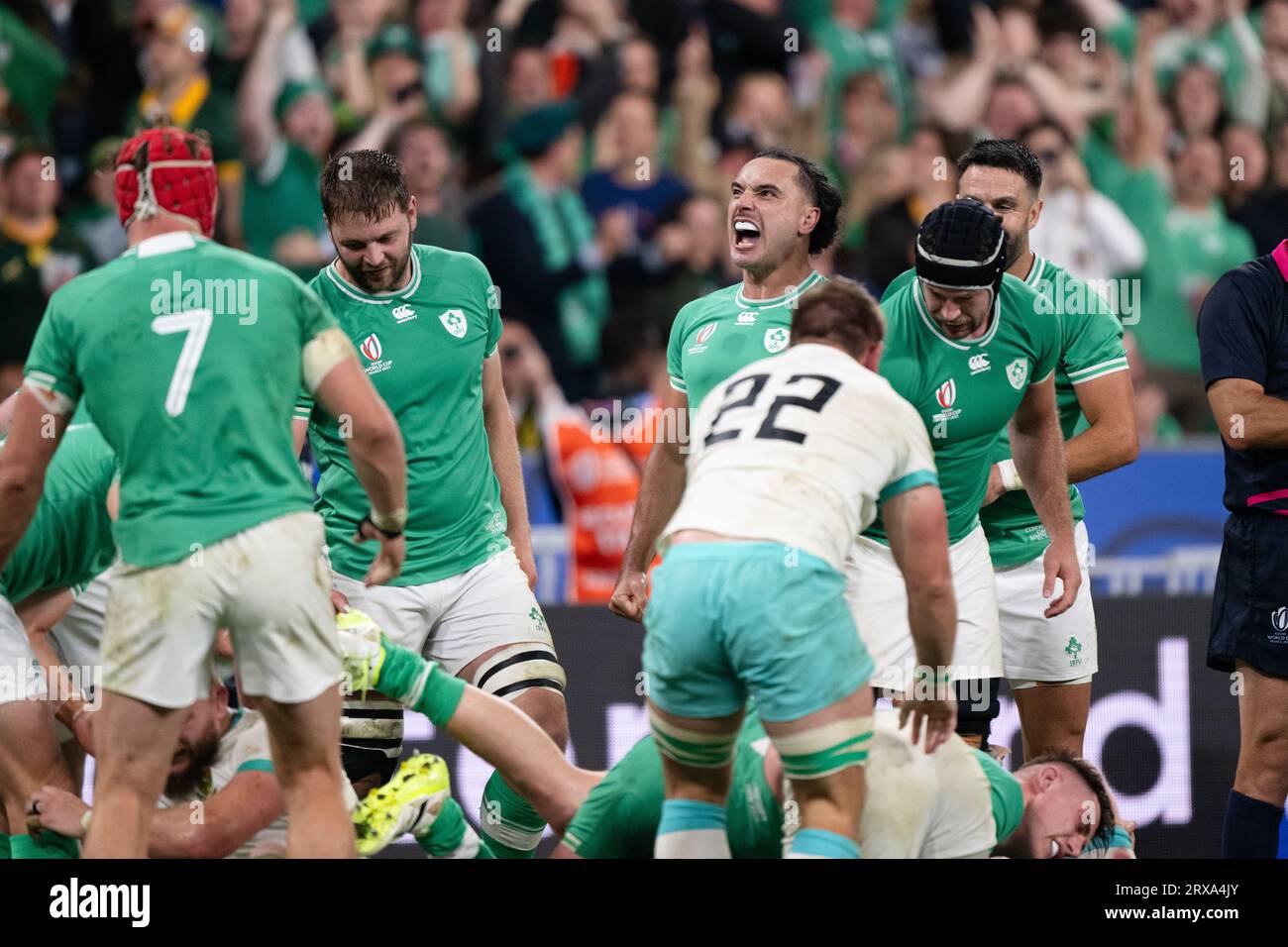 James Lowe (IRL) during the 2023 Rugby World Cup Pool B match between South Africa and Ireland at the Stade de France in Saint-Denis, France on September 23, 2023. Credit: Yuka Shiga/AFLO/Alamy Live News Stock Photo