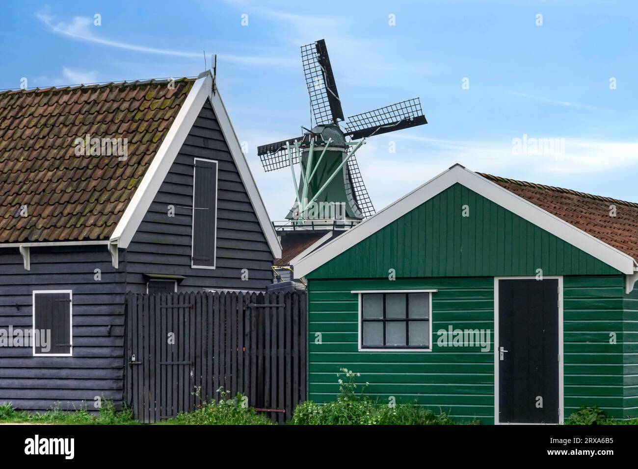 Traditional Dutch village of Zaanse Schans in North Holland, Netherlands Stock Photo