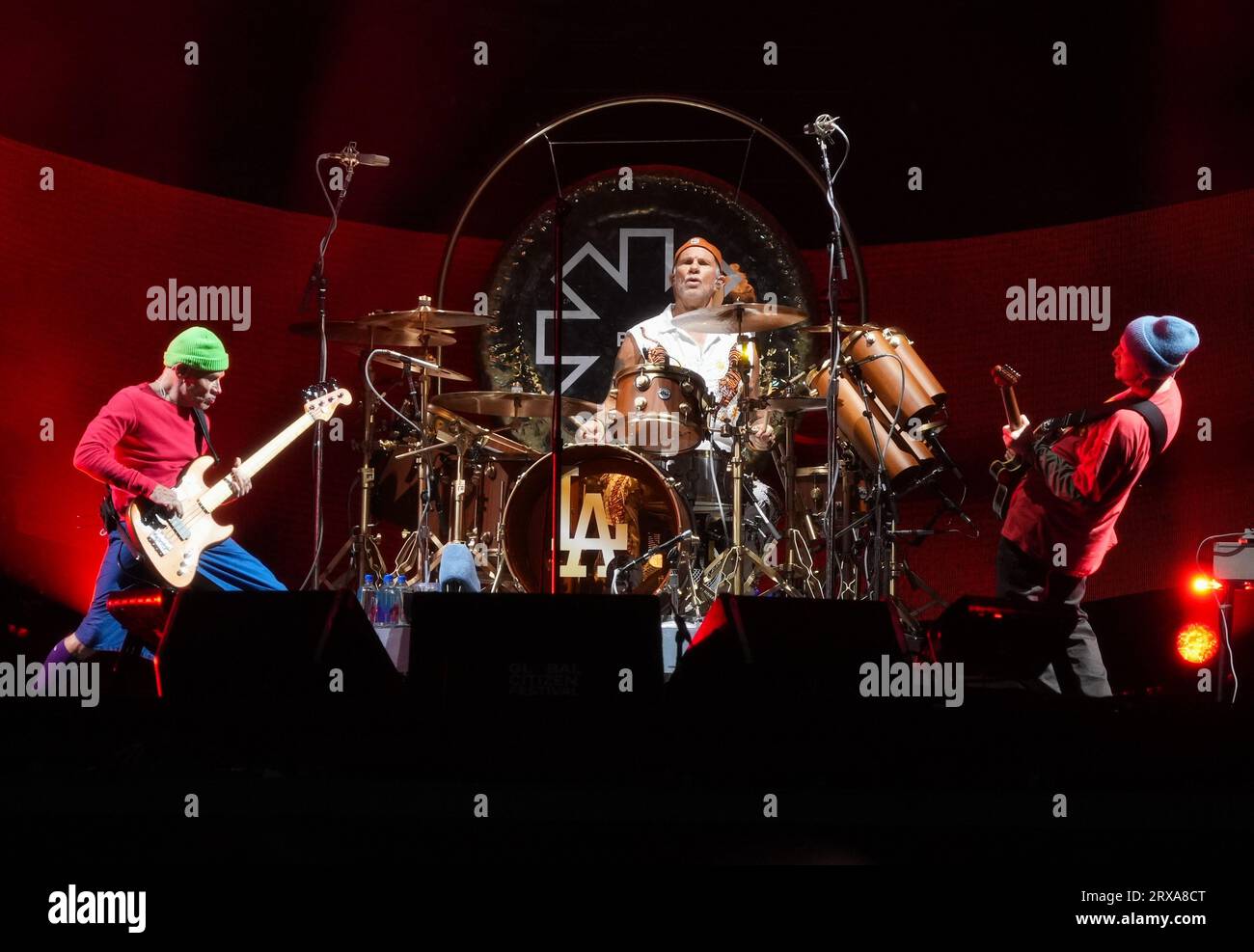New York, United States. 23rd Sep, 2023. Flea, Chad Smith and John Frusciante, of the Red Hot Chili Peppers perform at Global Citizen Live in Central Park in New York City on Saturday, September 23, 2023. Global Citizen Live is a 24-hour global event to unite the world to defend the planet and defeat poverty. Photo by John Nacion/UPI Credit: UPI/Alamy Live News Stock Photo
