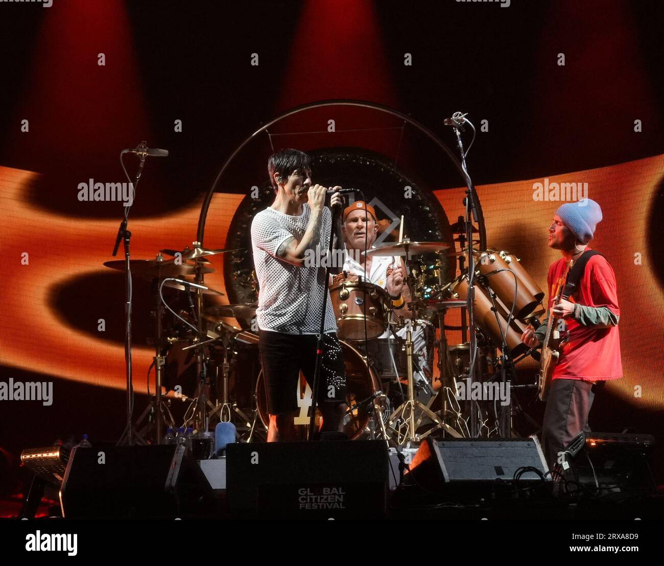 New York, United States. 23rd Sep, 2023. Anthony Kiedis, Chad Smith and John Frusciante perform at Global Citizen Live in Central Park in New York City on Saturday, September 23, 2023. Global Citizen Live is a 24-hour global event to unite the world to defend the planet and defeat poverty. Photo by John Nacion/UPI Credit: UPI/Alamy Live News Stock Photo