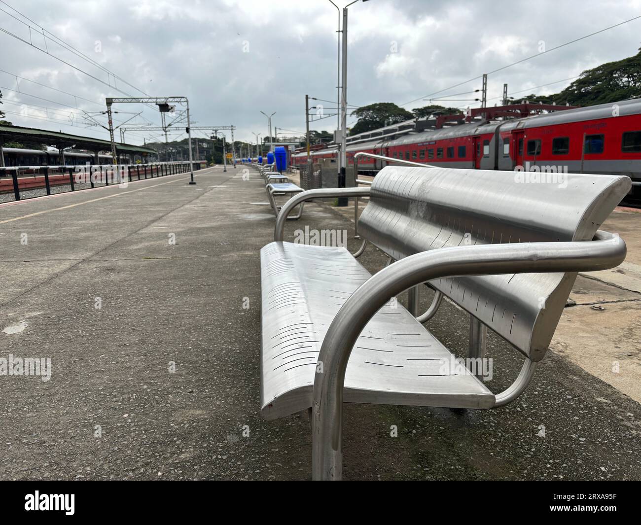 Scenes of trains coming and exteriors of bangalore cantonment railway station Stock Photo