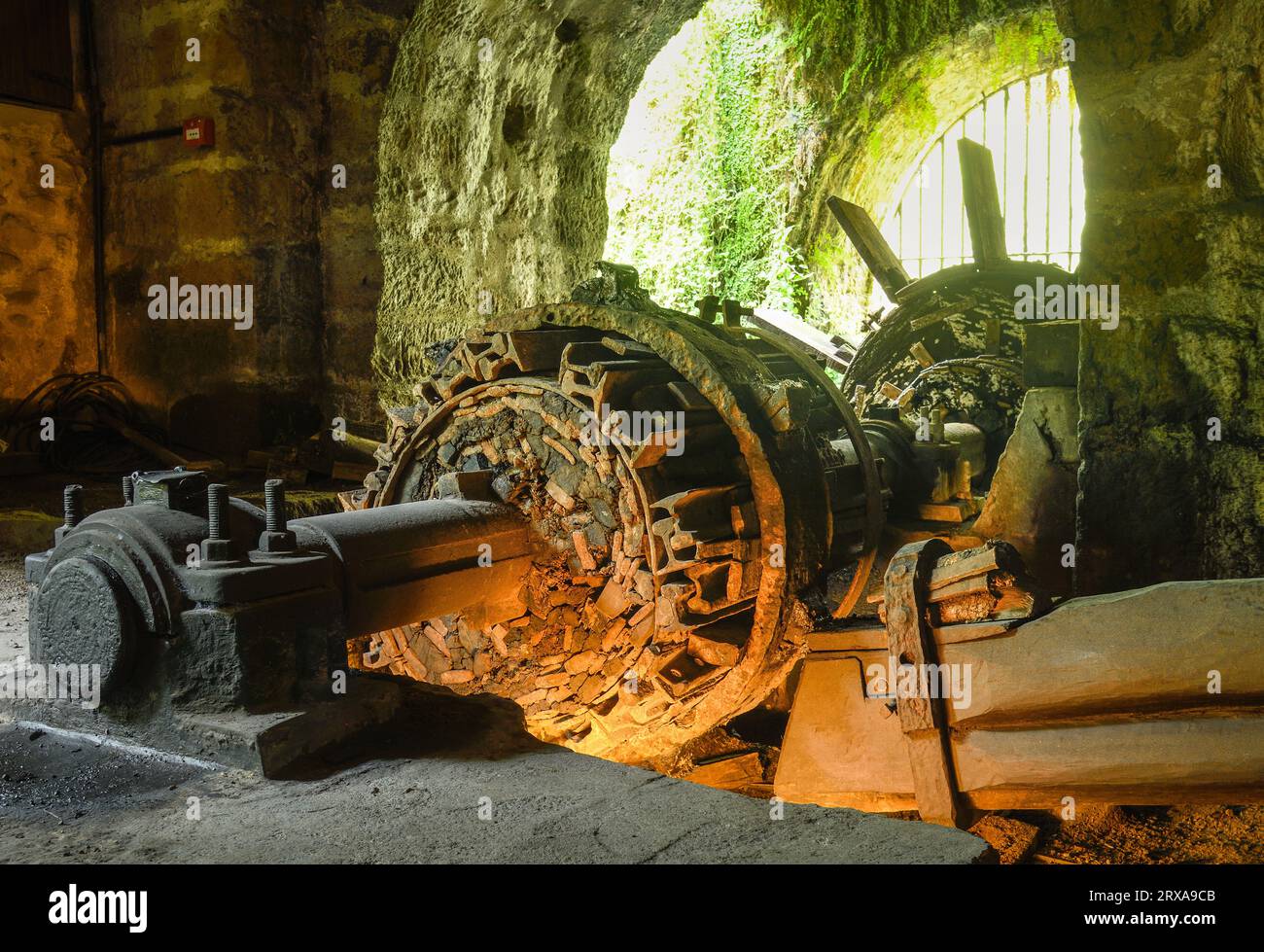 Old wooden turbine from the El Pobal ironworks Stock Photo