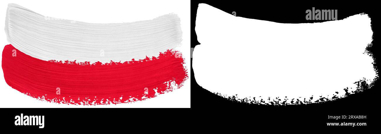 Flag of Poland paint brush stroke texture isolated on white background with clipping mask (alpha channel) for quick isolation. Stock Photo