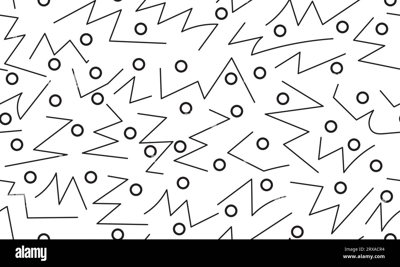 black and white line doodle seamless pattern. Creative minimalist style ...