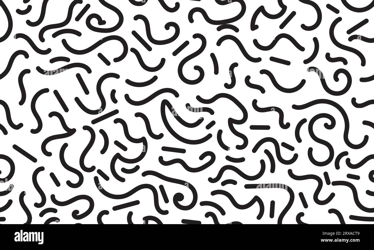 black and white line doodle seamless pattern. Creative minimalist style ...