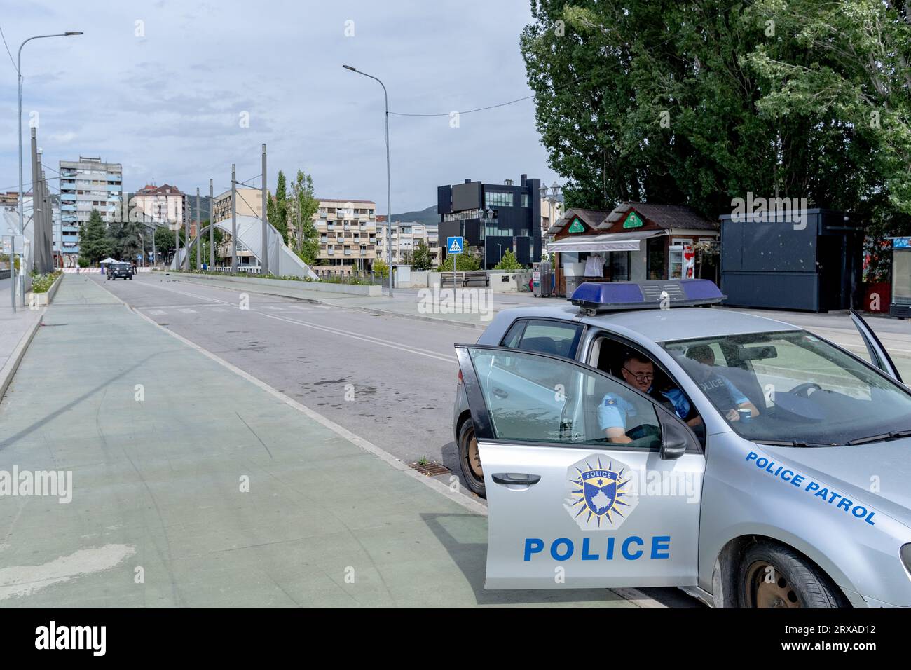 Mitrovica, Republic Of Kosova. 24th Sep, 2023. Kosovo Police on Alert at the main Ibar River Bridge After Confrontation with Alleged Belgrade-Backed Group, Resulting in Officer Loss and Injuries on Sunday, Sept 24, 2023. (VX Photo/ Vudi Xhymshiti) Credit: VX Pictures/Alamy Live News Stock Photo