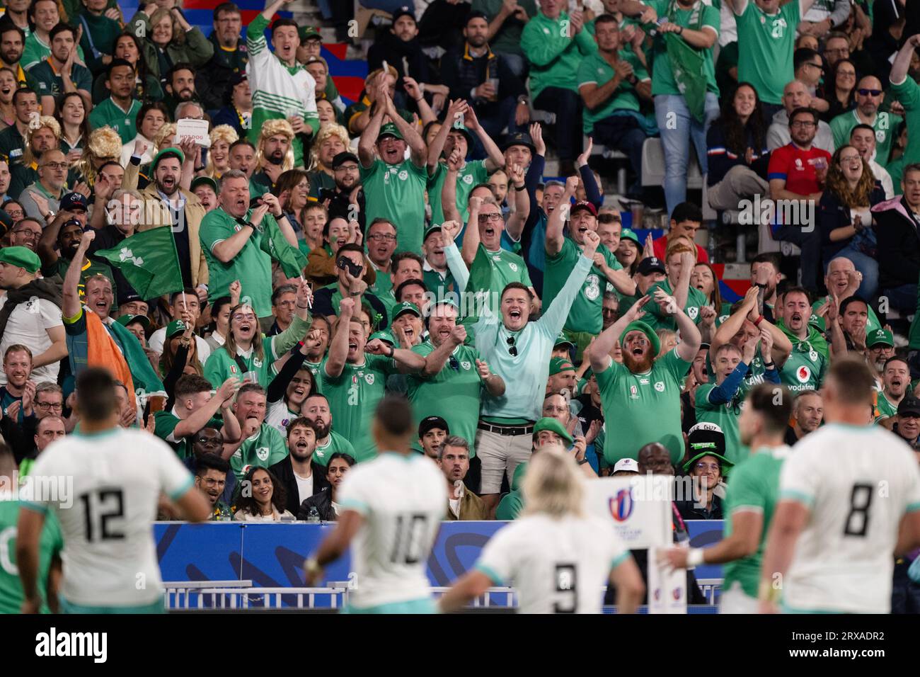 Ireland Fans during the 2023 Rugby World Cup Pool B match between South Africa and Ireland at the Stade de France in Saint-Denis, France on September 23, 2023. Credit: Yuka Shiga/AFLO/Alamy Live News Stock Photo