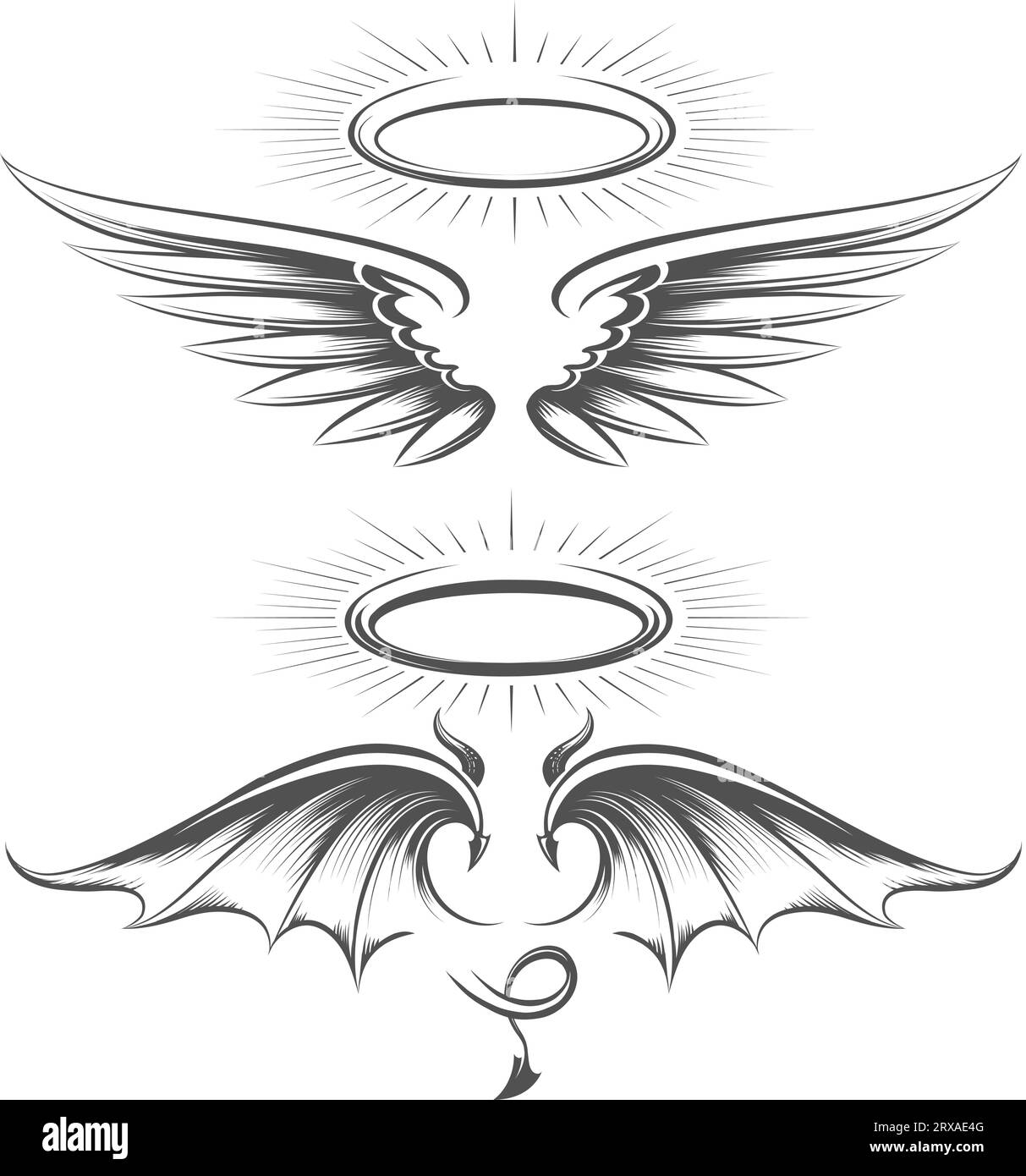 Angel devil wings and halo sketch Stock Vector