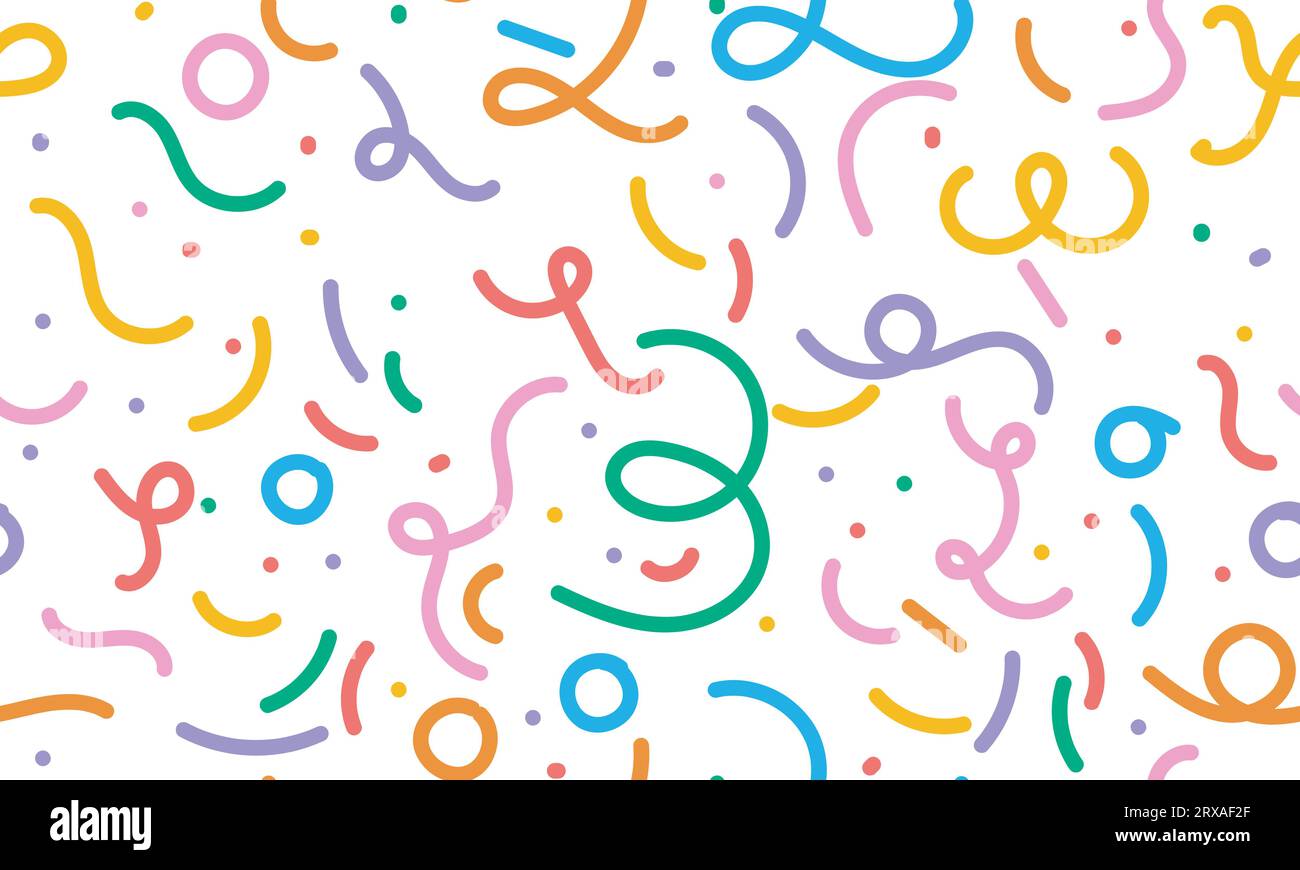 Fun colorful line doodle seamless pattern. Creative minimalist style ...