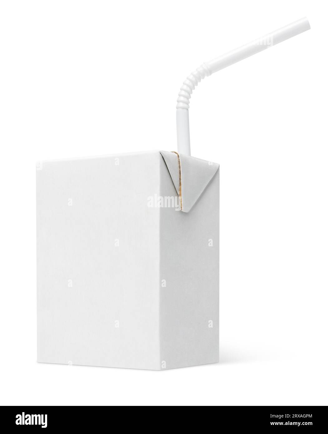200 ml milk or juice carton package with straw isolated on white with