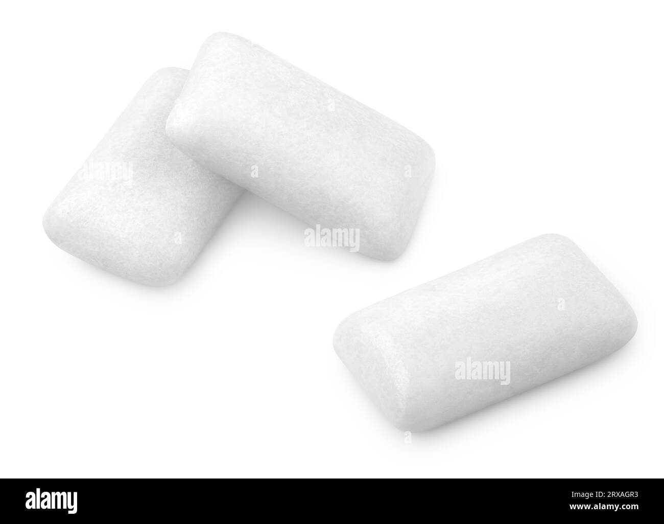Three pieces of chewing gums isolated on white with clipping path Stock Photo