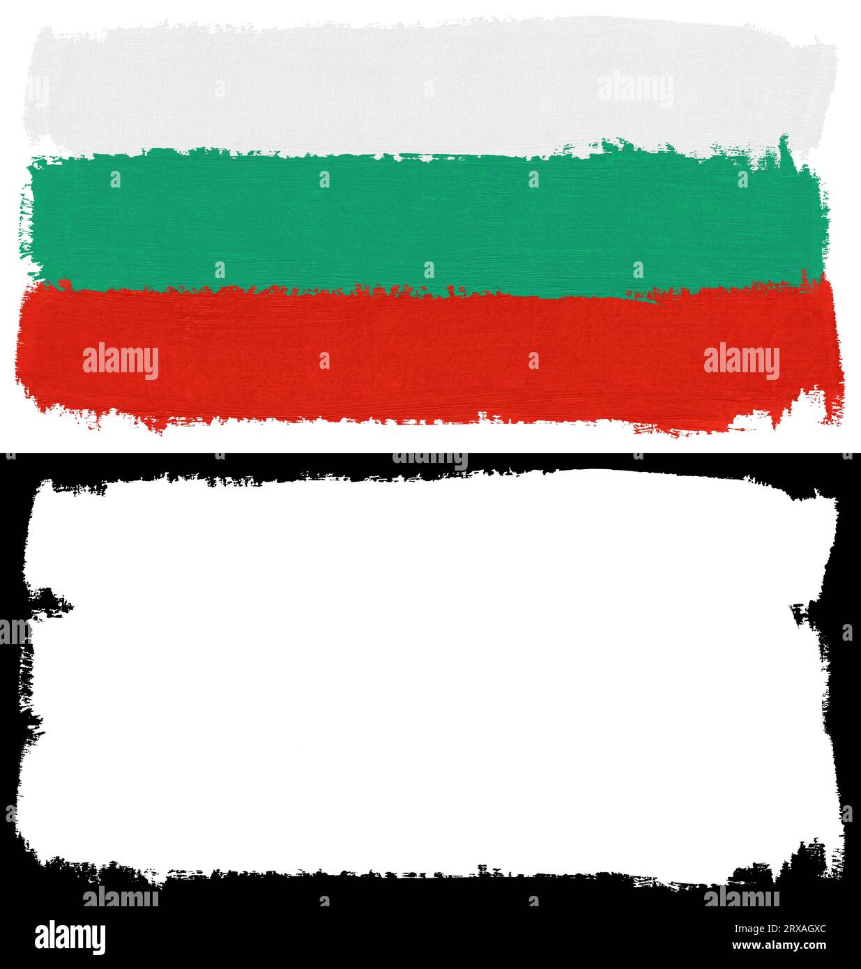 Flag of Bulgaria paint brush stroke texture isolated on white background with clipping mask (alpha channel) for quick isolation. Stock Photo