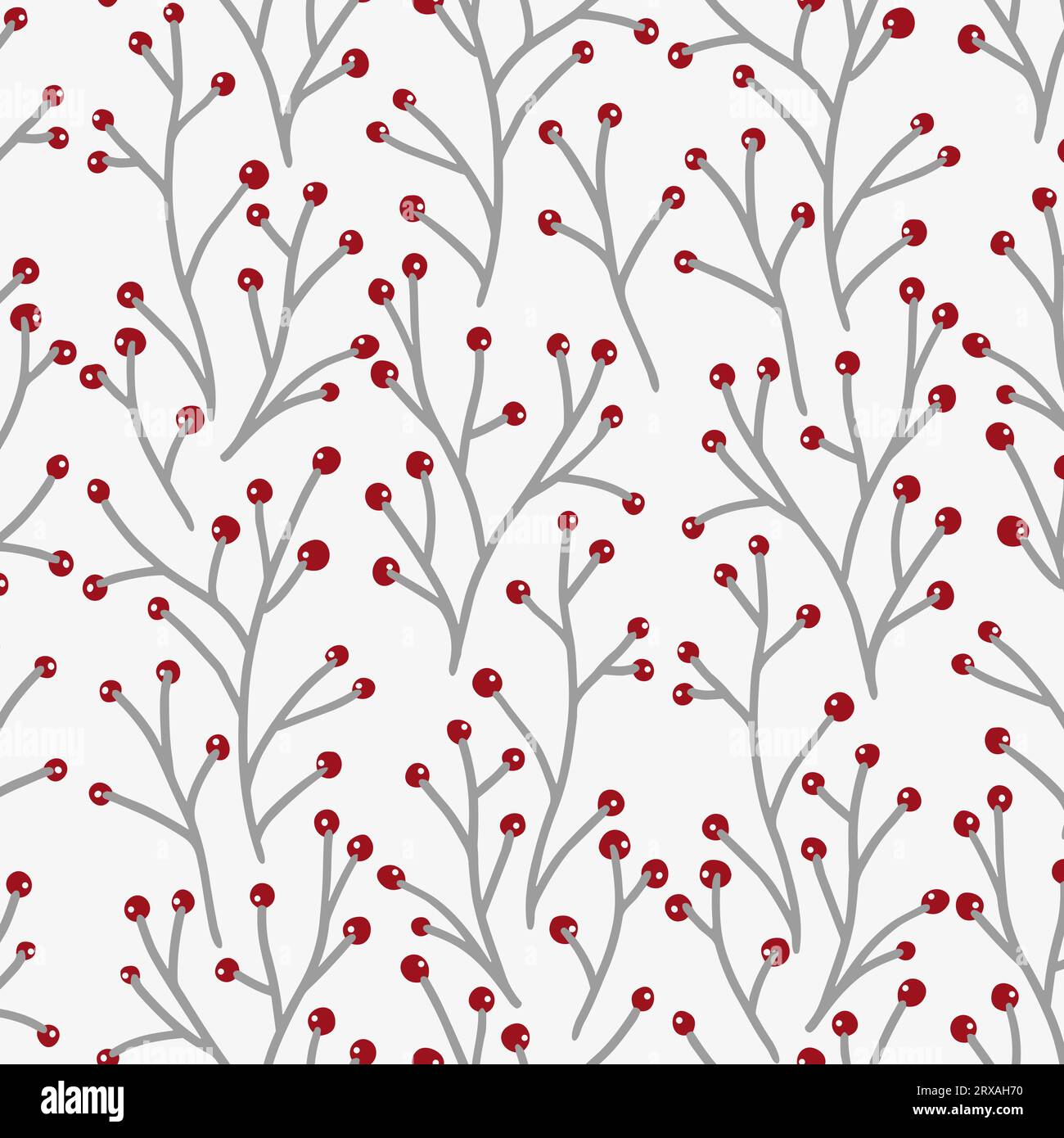 Winter berry branch seamless pattern for textile or wallpaper, scrapbook in delicate pastel pink color. Vector background, hand drawn doodle simple il Stock Photo