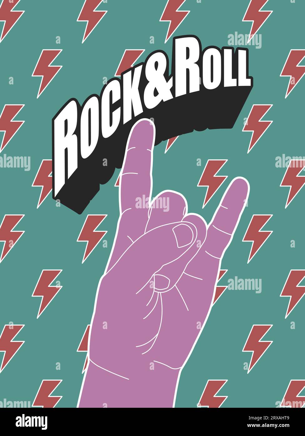 Poster for rock events and parties with the horns gesture used in rock and heavy metal, in bright colors on an abstract background and bold typography Stock Vector