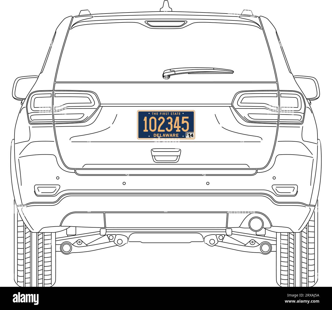 Delaware State car license plate in the back of a car, USA, United States, vector illustration Stock Vector