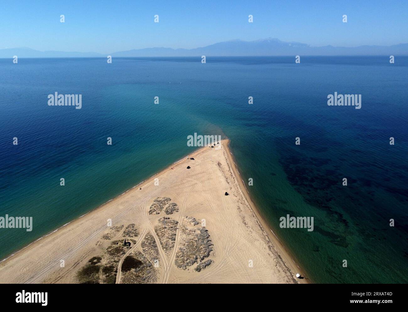 Greece, september 2023. Aerial drone view over the Epanomi beach. Stock Photo