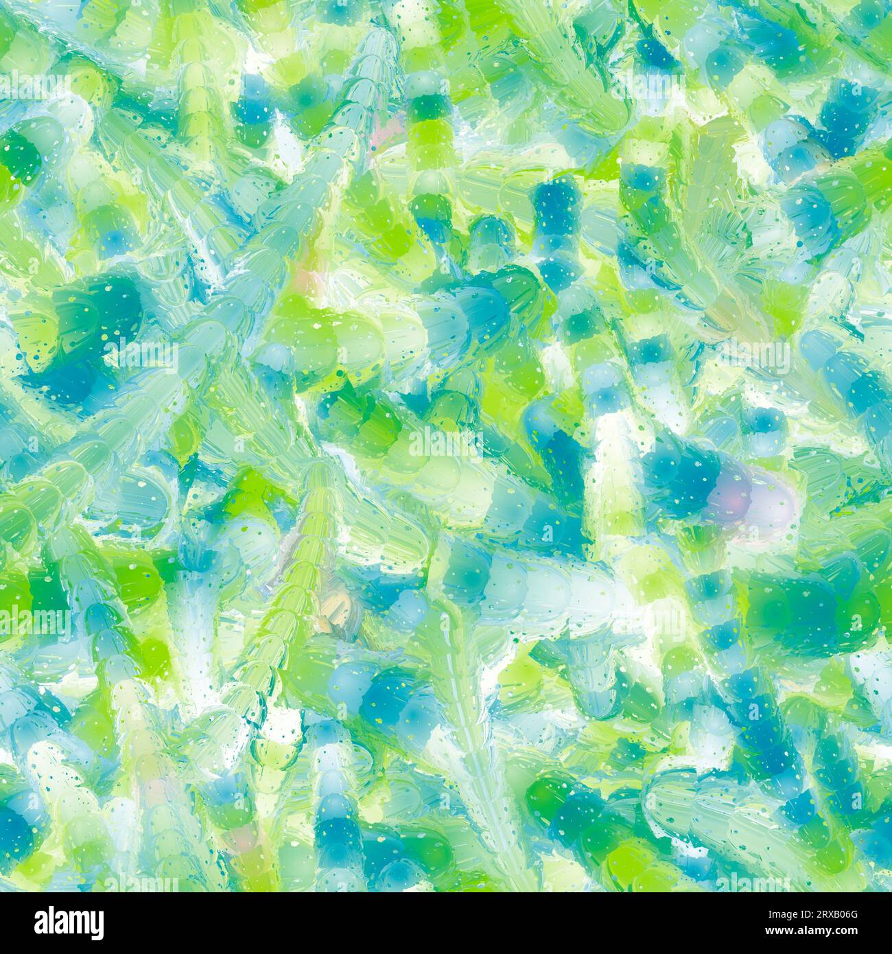 Bright long green and blue liquid brush strokes with reflection. Multicellular organism imitation. Candy imitation. Seamless pattern Stock Photo