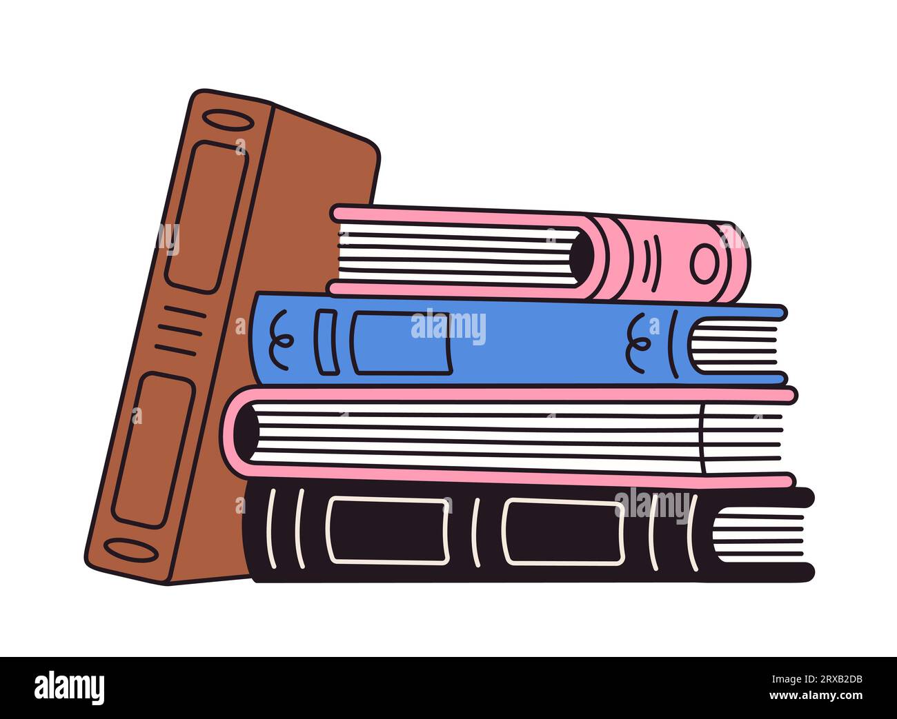 Stack of books cartoon doodle drawing. Library ore home reading vector illustration. Stock Vector