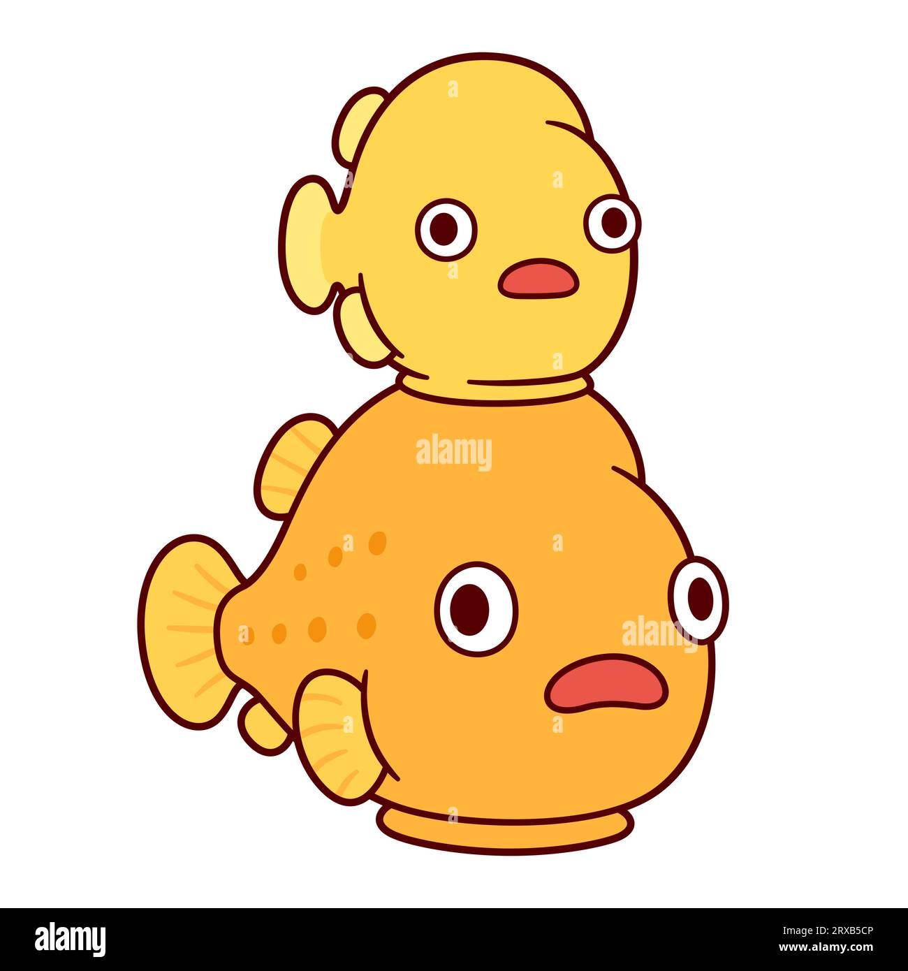 Two lumpsucker fish on top of each other. Cute cartoon lumpfish character drawing. Vector illustration. Stock Vector