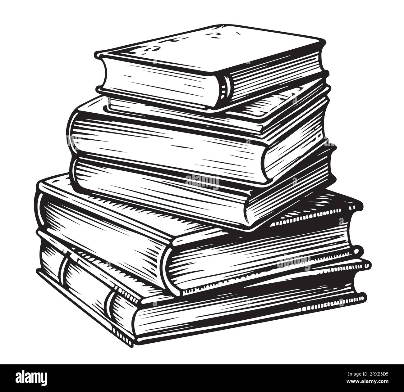 Stack Of Retro Old Book Sketch Hand Drawn Vector Information And