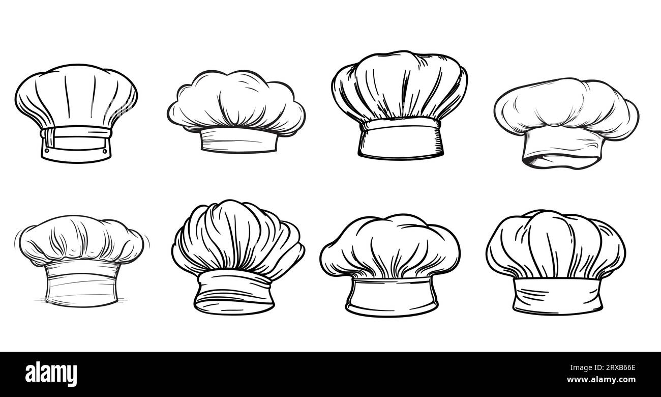 Set of chef hats sketch hand drawn illustration Cooking Stock Vector