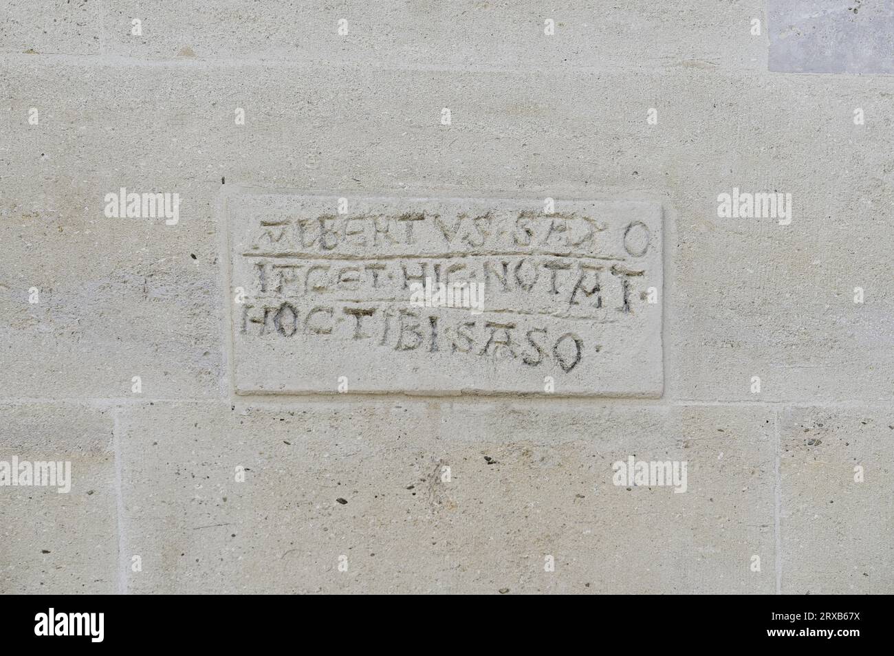 Klosterneuburg, Lower Austria, Austria. Stone tablets with inscriptions on the wall of Klosterneuburg Abbey Stock Photo