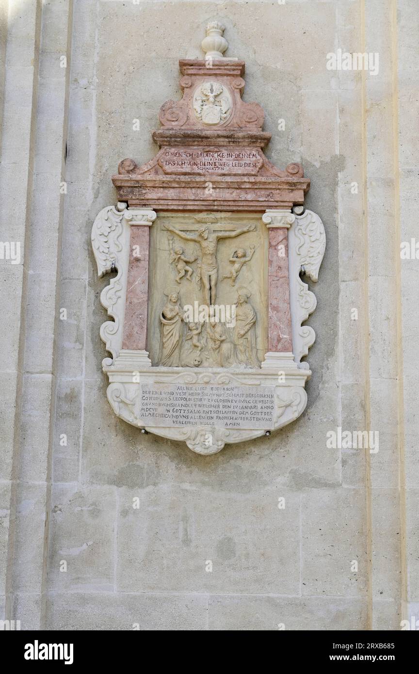 Klosterneuburg, Lower Austria, Austria. Stone tablets with inscriptions on  the wall of Melk Abbey Stock Photo - Alamy