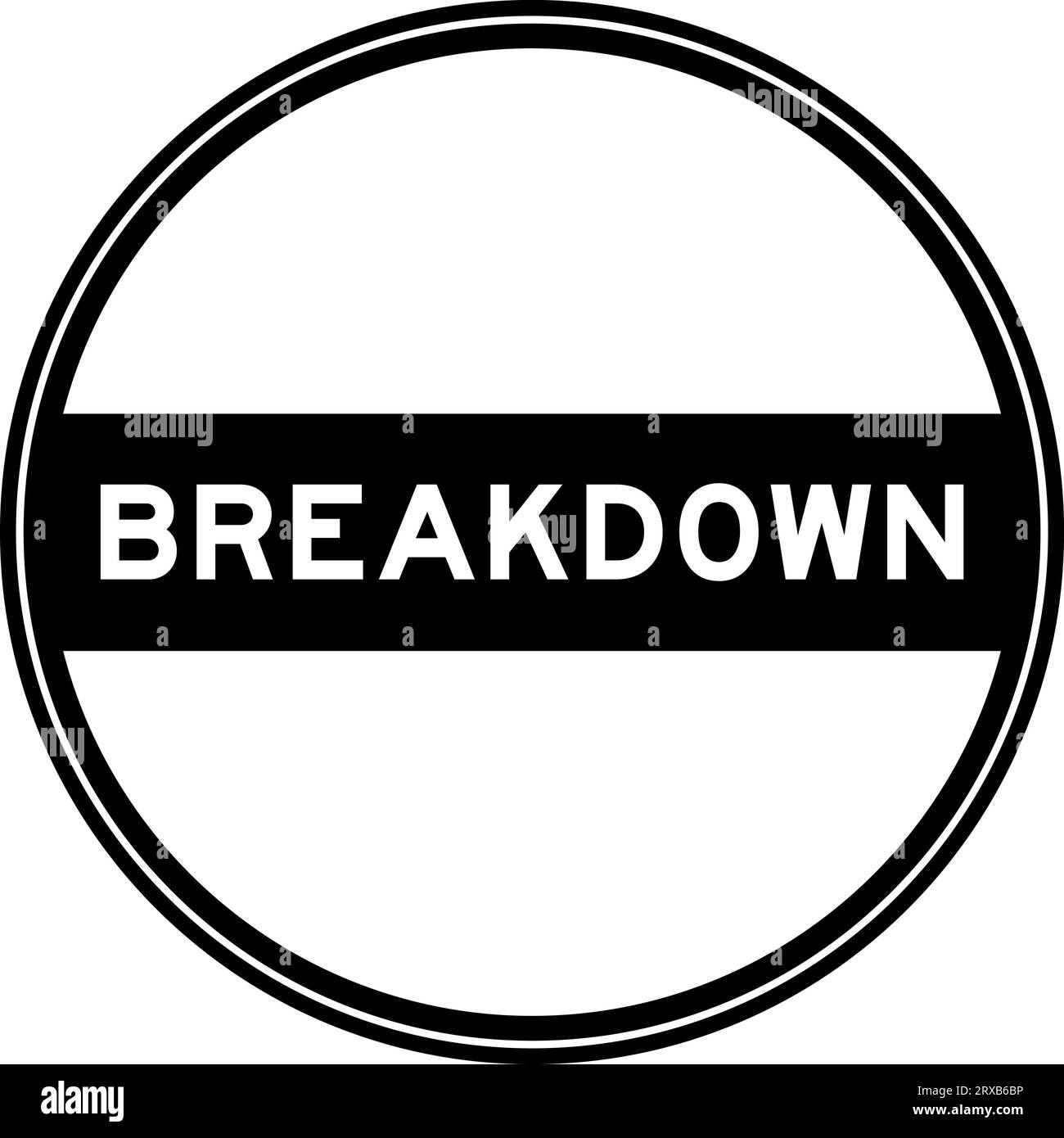 Black color round seal sticker in word breakdown on white background