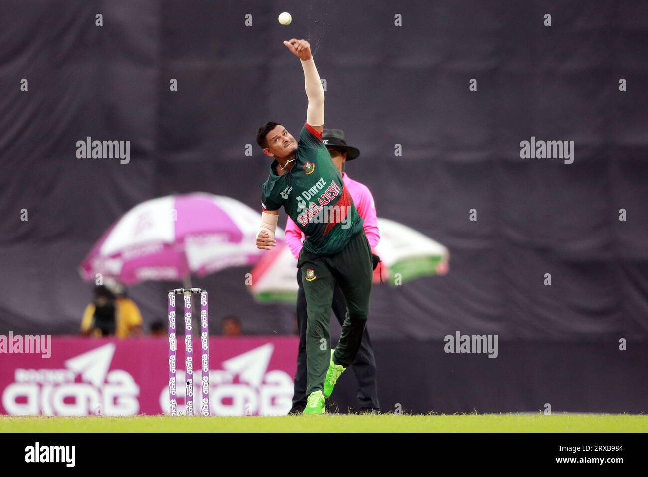 Bangladeshi spine bowler Nasum Ahmed during the Bangladesh and New Zealand 2nd ODI match of three match series at Sher-e-Bangla National Cricket Stadi Stock Photo