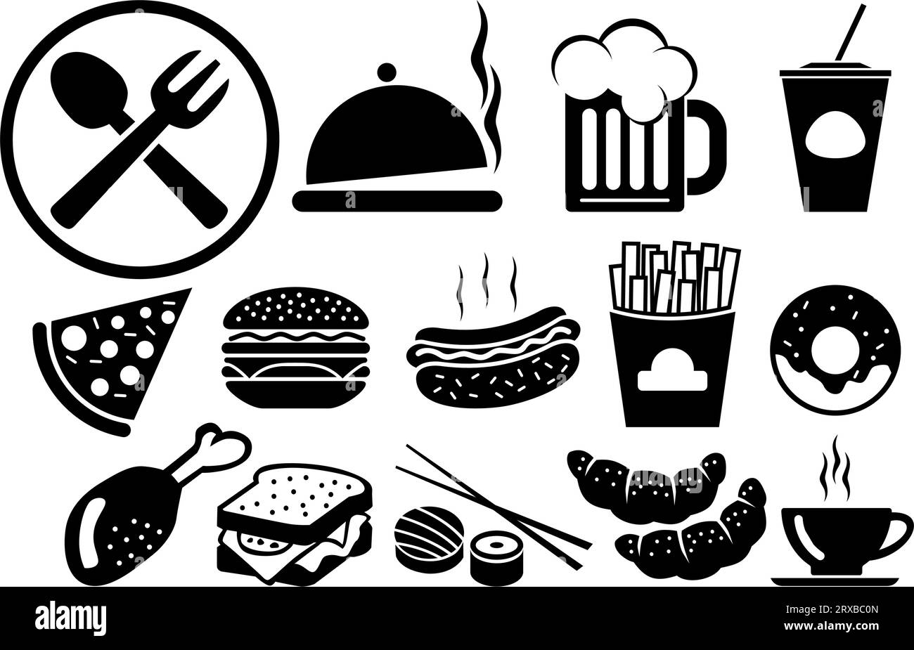 Fast food and drink icons set. Vector on transparent background Stock Vector