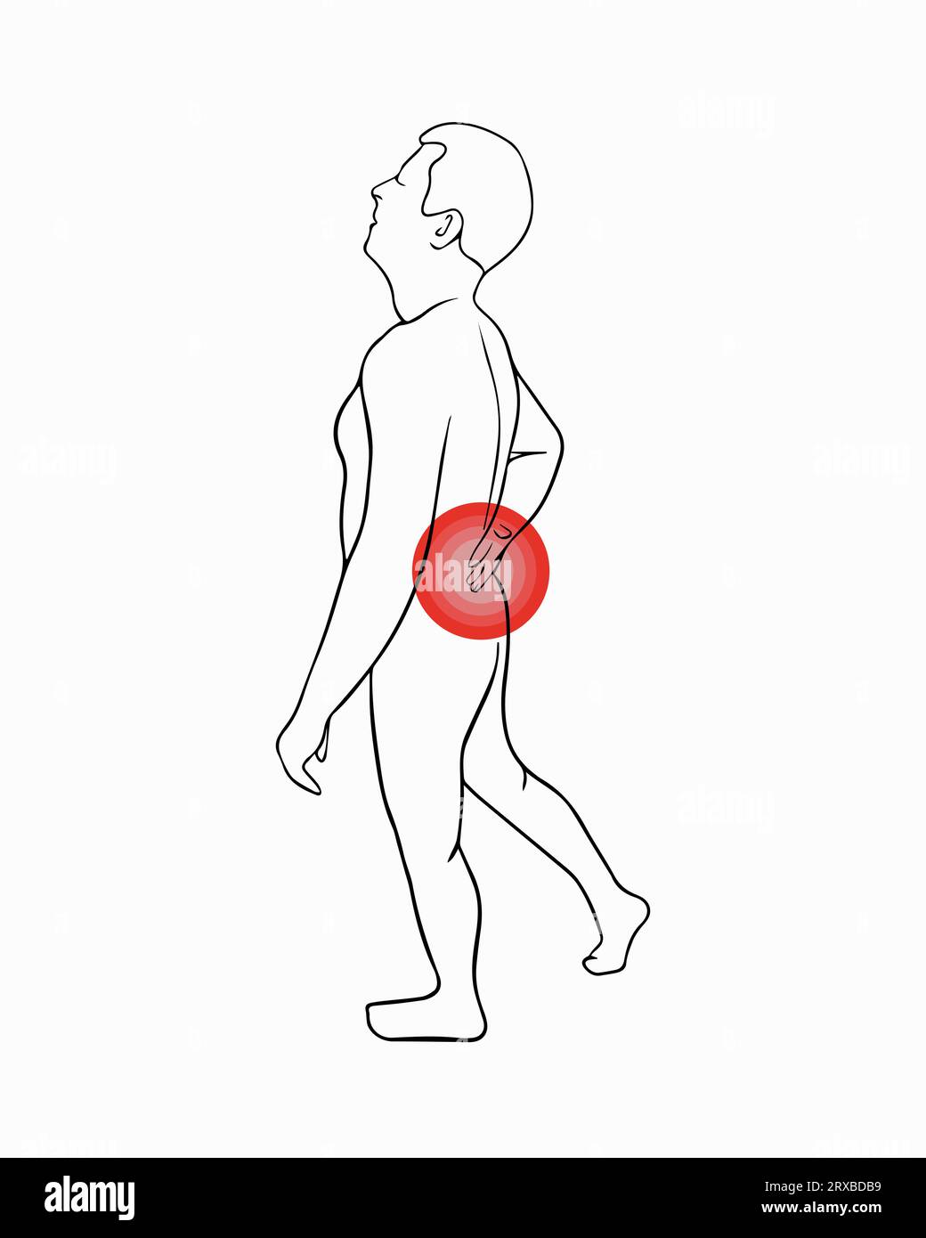 Vector isolated illustration of back pain. Outline drawing of a man ...