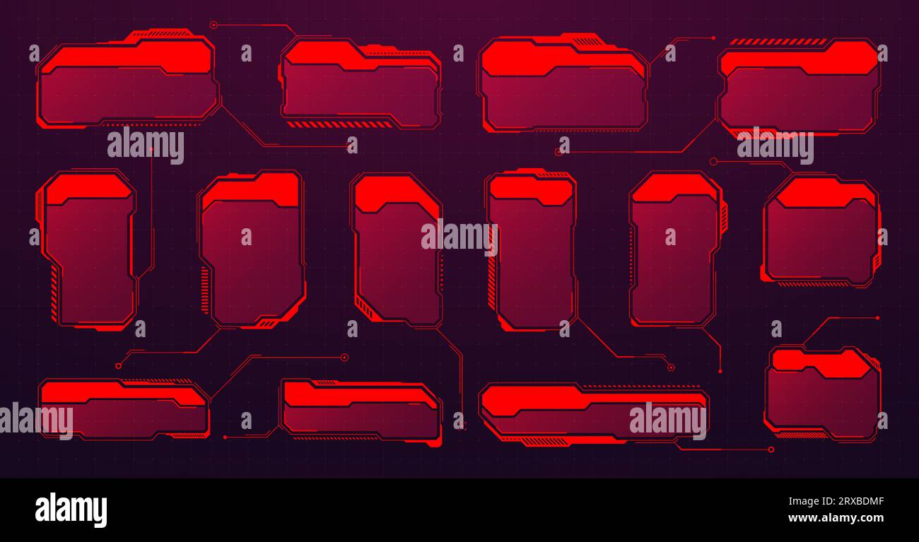 Red futuristic HUD or UI elements. Sci-fi user interface text boxes ...