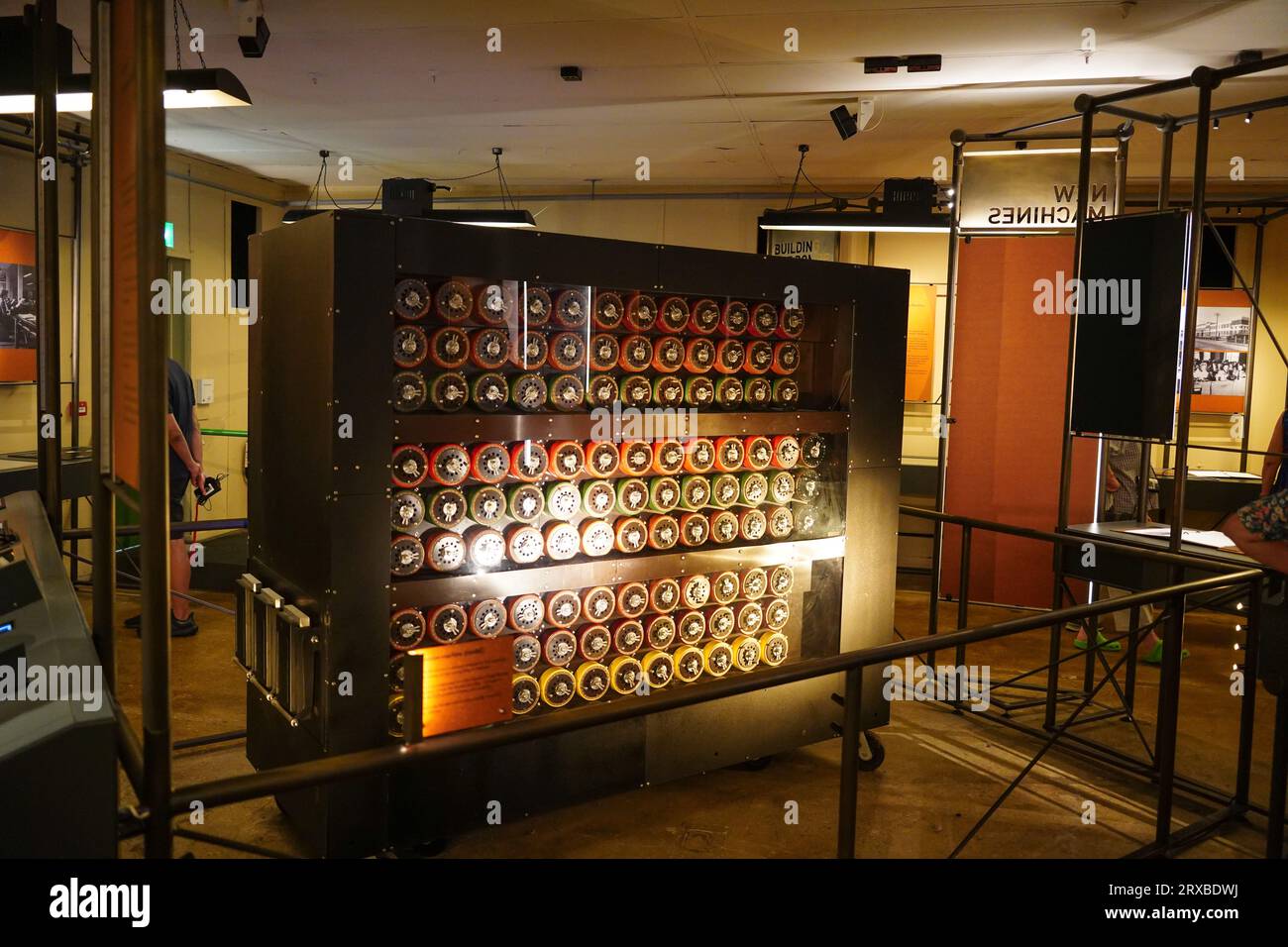 Bletchley, UK: 8 September 2023: A replica of a Turing Bombe codebreaking machine, at Bletchley Park. The Bombe was used to help speed up decryption Stock Photo