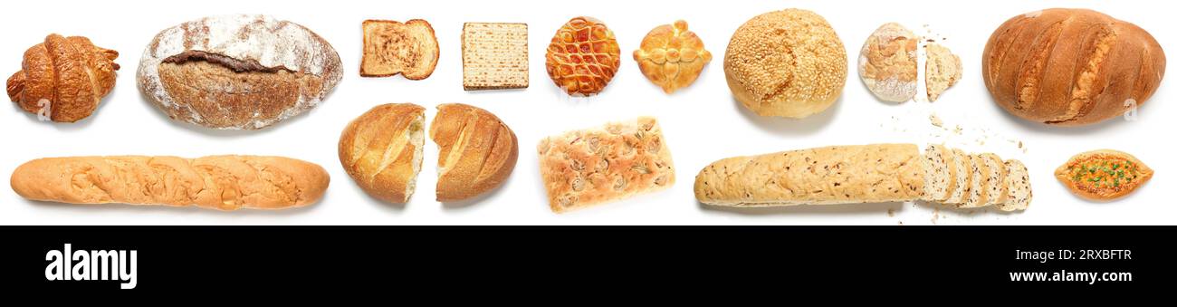 Collection of fresh bakery products on white background Stock Photo - Alamy