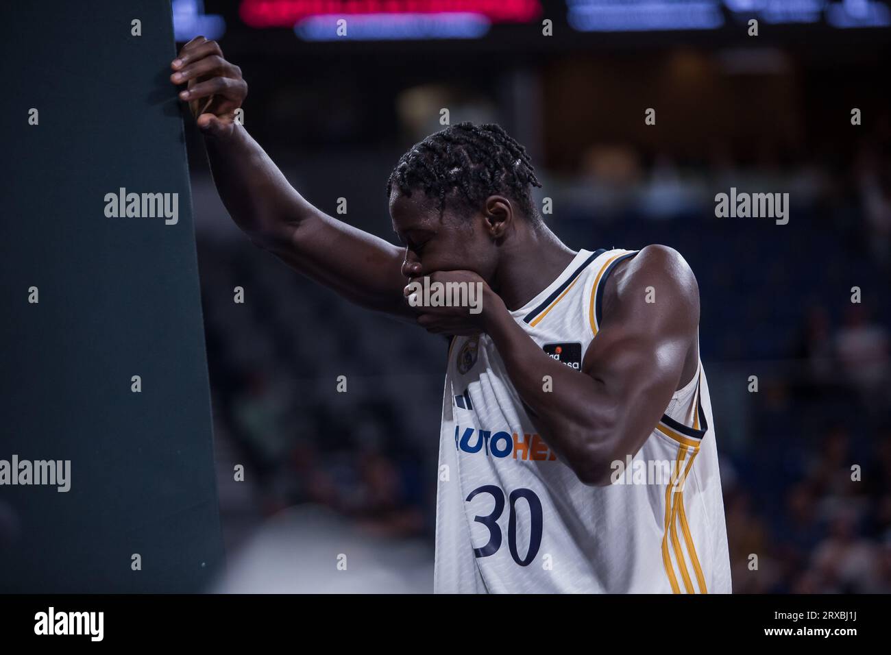 Madrid, Madrid, Spain. 24th Sep, 2023. Eli John Ndiaye.during Real Madrid victory over Casademont Zaragoza 101 - 70 in Liga Endesa 2023/24 regular season game (day 1) celebrated in at WiZink Center (Madrid, Spain). September 24th 2023. (Credit Image: © Juan Carlos GarcÃ-A Mate/Pacific Press via ZUMA Press Wire) EDITORIAL USAGE ONLY! Not for Commercial USAGE! Stock Photo