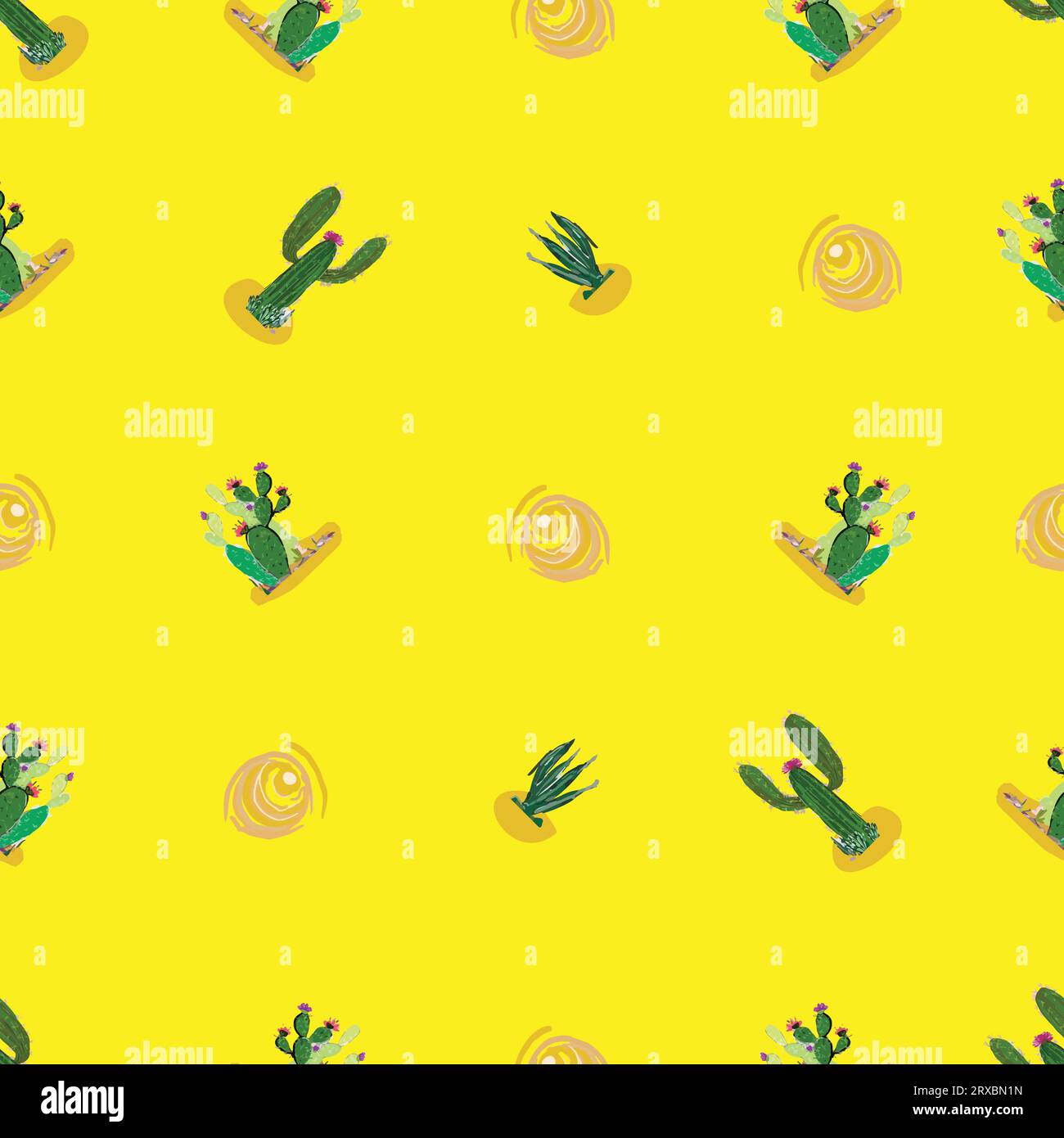 hot sun desert cactus seamless pattern vector Stock Vector