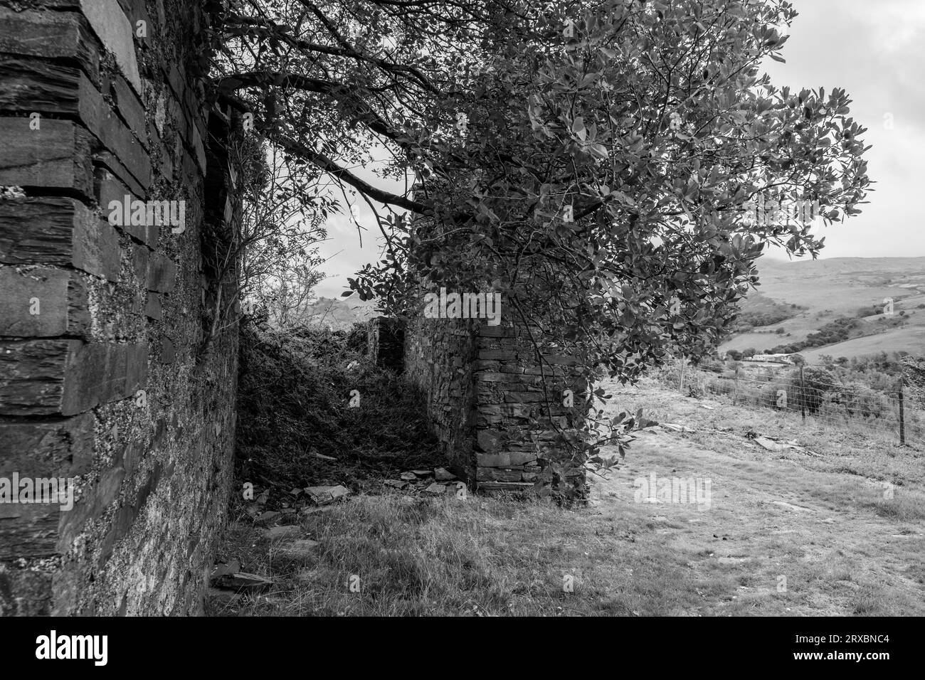 Views of Dorothea Slate Quarry, situated near the villages of Nantlle and Talysarn, Snowdonia, North Wales, United Kingdom. Stock Photo