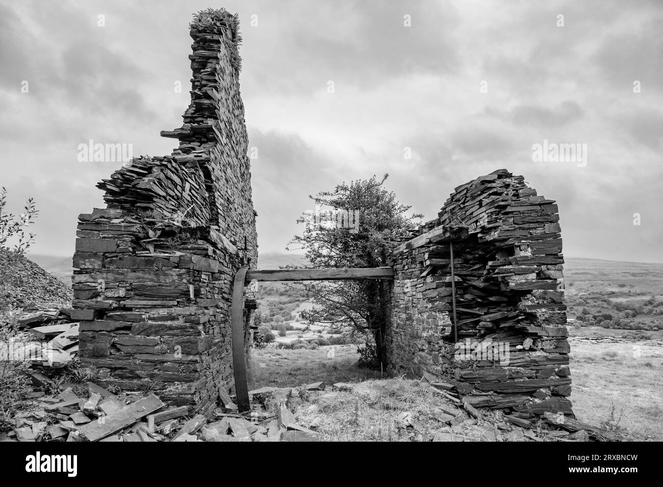 Views of Dorothea Slate Quarry, situated near the villages of Nantlle and Talysarn, Snowdonia, North Wales, United Kingdom. Stock Photo