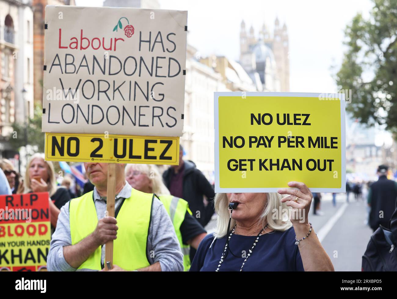 I Will Not Comply march on Whitehall, including several movements, including anti ULEZ expansion, anti Net Zero, anti Covid vaccines and general anti-establishment, in central London, UK Stock Photo