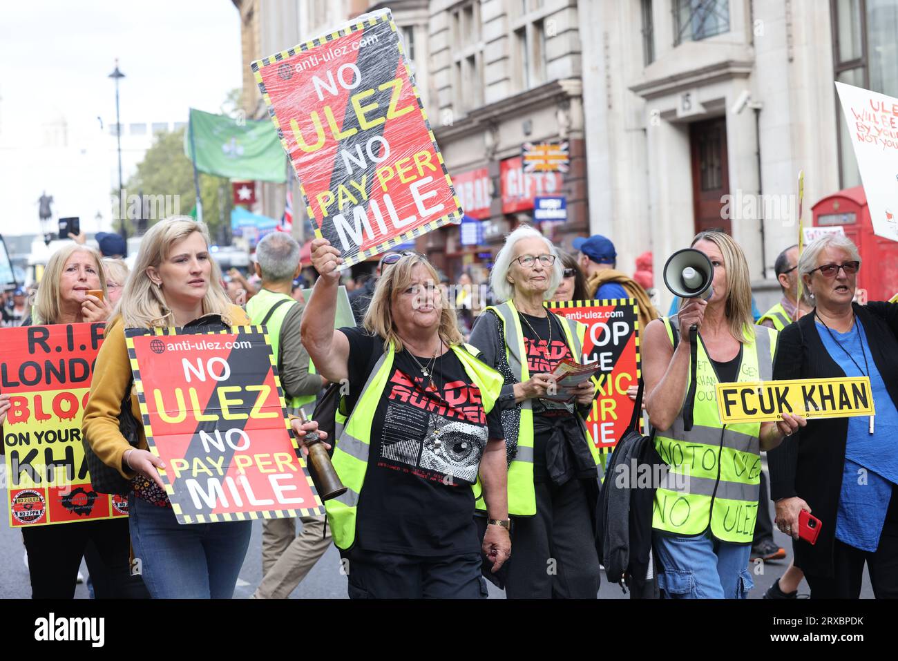 I Will Not Comply march on Whitehall, including several movements, including anti ULEZ expansion, anti Net Zero, anti Covid vaccines and general anti-establishment, in central London, UK Stock Photo