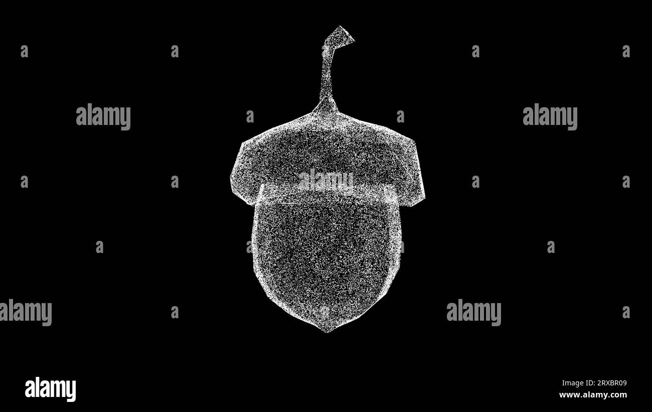 3D acorn rotates on black background. Nuts and fruits concept. Wild