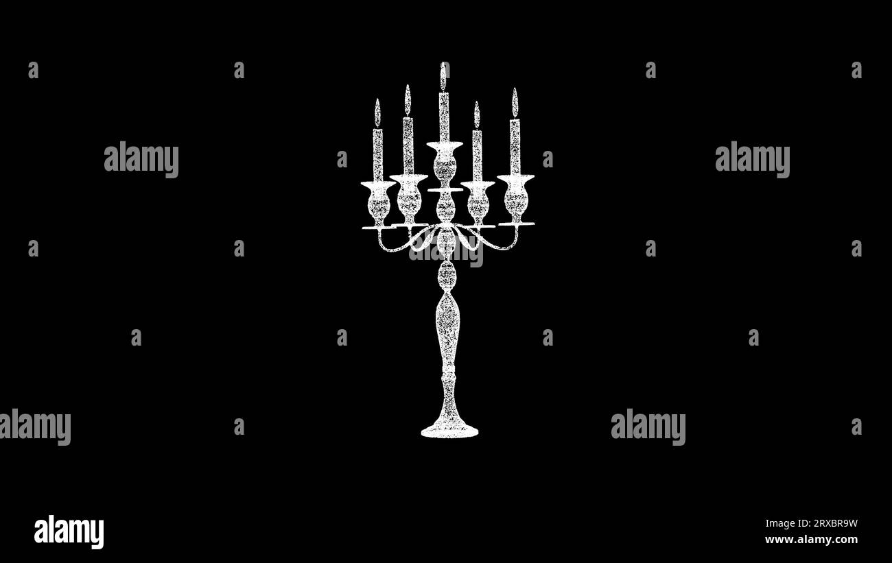 3D candle holder rotates on black background. History and art concept