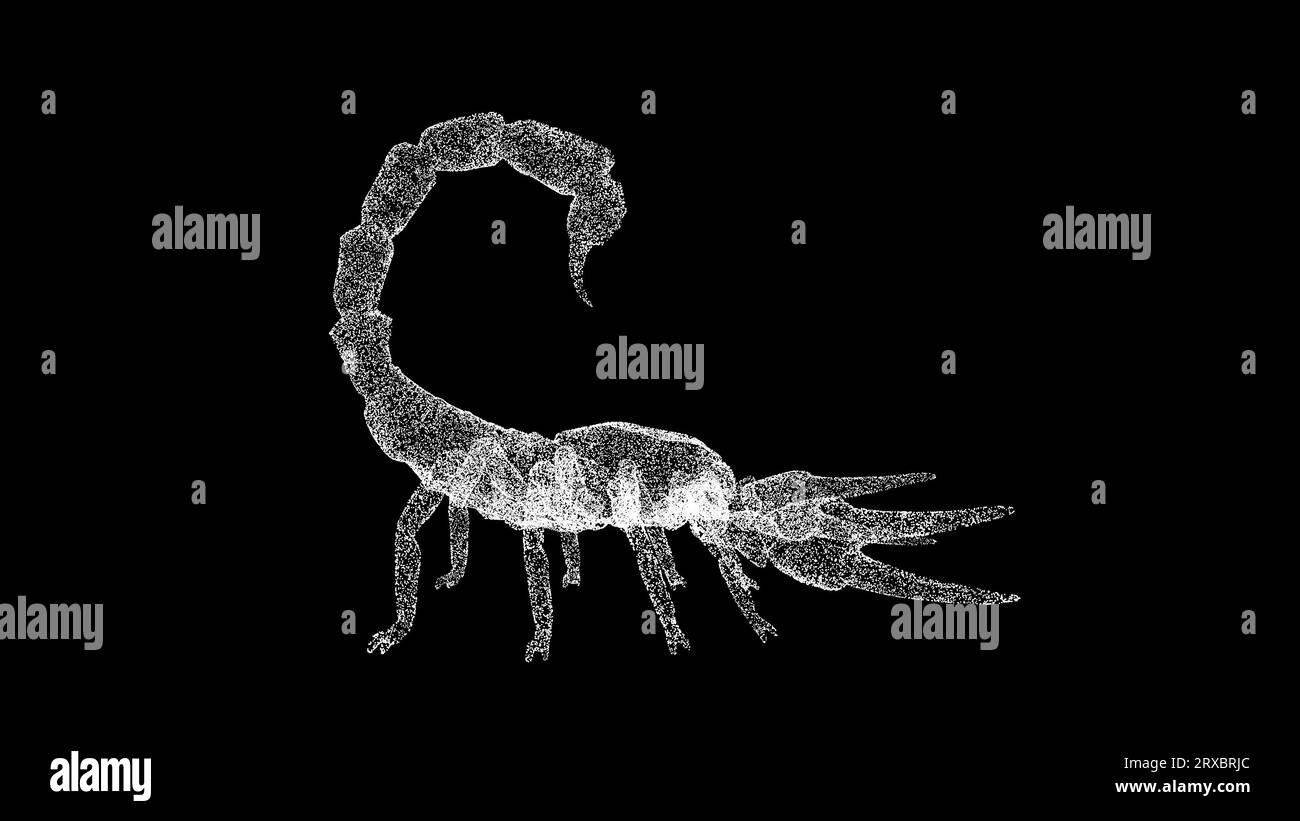 3D Scorpion on black background. Dangerous animals concept. Poisonous scorpion. Business advertising backdrop. For title, text, presentation. 3d Stock Photo