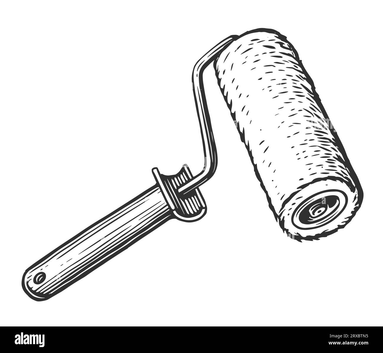 Hand drawn Paint roller in sketch style. Painting work in renovation