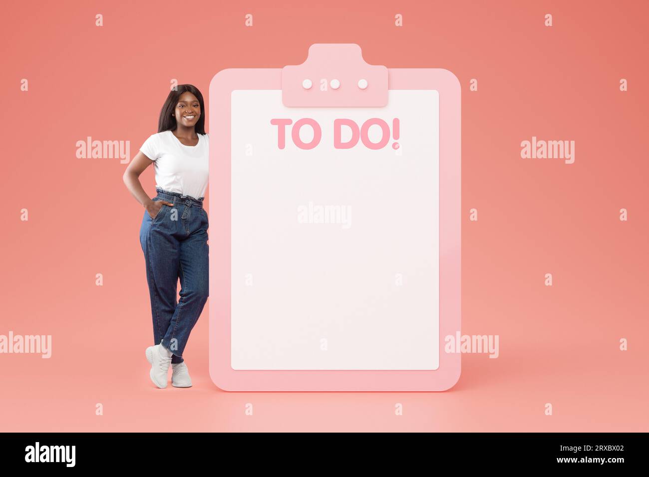 Positive black lady planning hi-res stock photography and images - Alamy