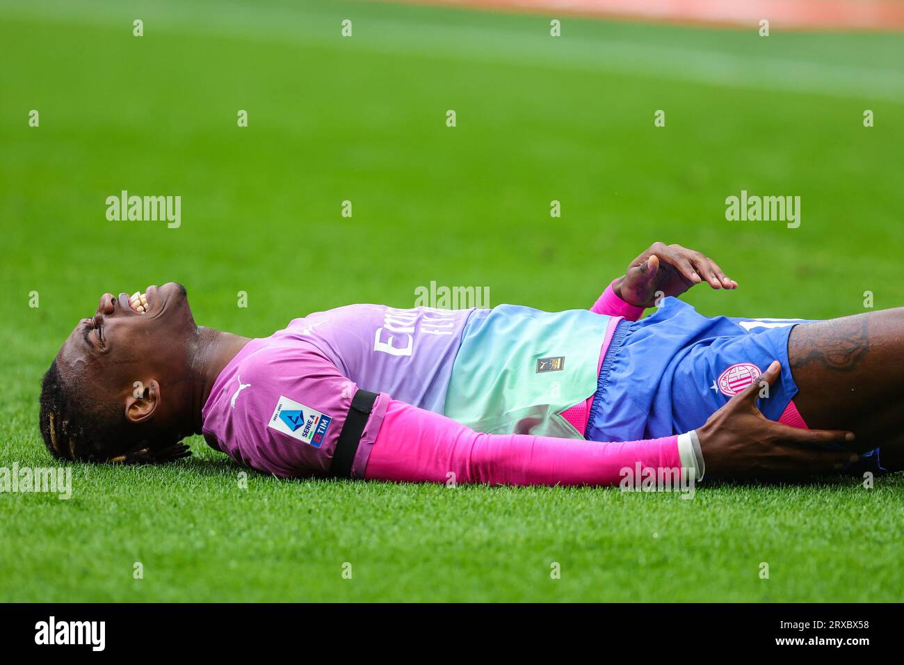 Rafael Leao of AC Milan seen injured on the ground during Serie A 2023/ ...