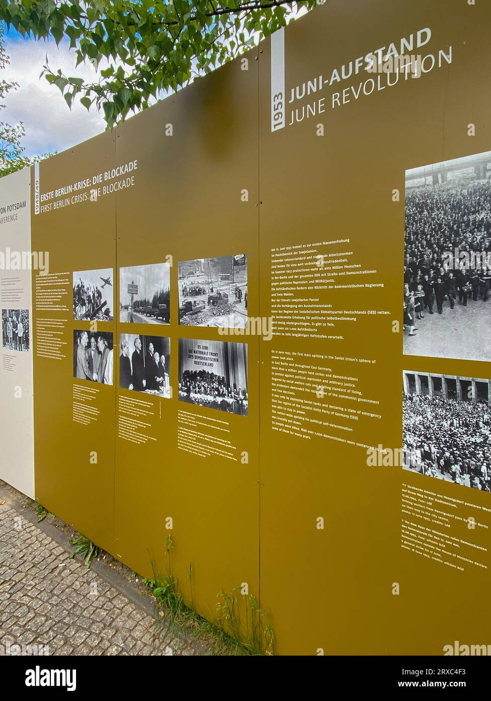 Checkpoint Charlie, outdoor exhibition about the history of Berlin Wall Stock Photo